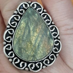 New Rough Labradorite 925 Silver Ring.